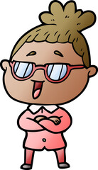 cartoon happy woman wearing spectacles