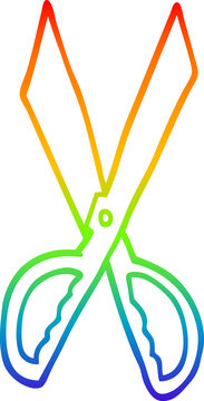 recommend clip art: rainbow gradient line drawing of a cartoon sewing scissors