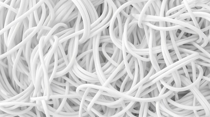 chaotic entangled different thickness white cords background