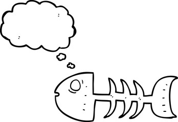 Obraz premium freehand drawn thought bubble cartoon fish bones