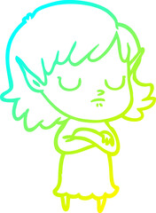 cold gradient line drawing of a cartoon elf girl