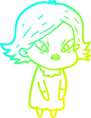 cold gradient line drawing of a cartoon stressed woman