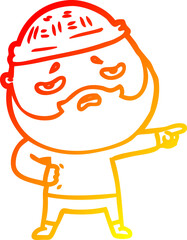 warm gradient line drawing of a cartoon worried man with beard