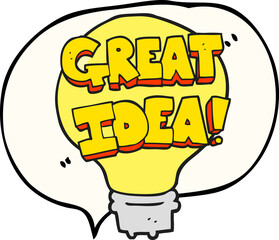 freehand drawn speech bubble cartoon great idea light bulb symbol