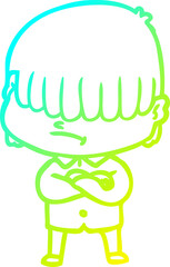 cold gradient line drawing of a cartoon boy with untidy hair