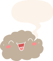 happy cartoon cloud with speech bubble in retro style