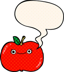 cute cartoon apple with speech bubble in comic book style