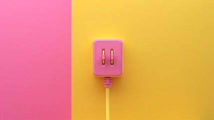 power plug, light magenta background, yellow and light magenta icon graphic - obrazy, fototapety, plakaty