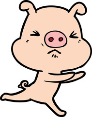 cartoon annoyed pig running