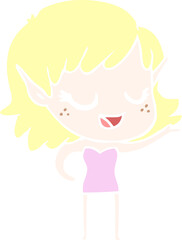 happy flat color style cartoon elf girl