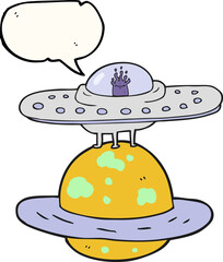 freehand drawn speech bubble cartoon flying saucer