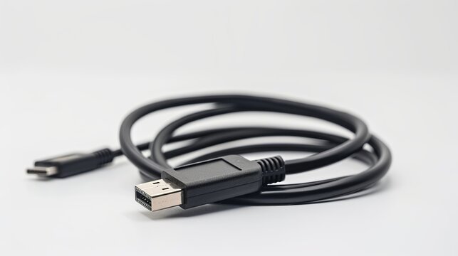 USB type C. portable data cable. USB phone connector against a white backdrop. Charger USB cord isolated on a white background.