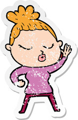 distressed sticker of a cartoon calm woman