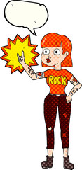 freehand drawn comic book speech bubble cartoon rock girl