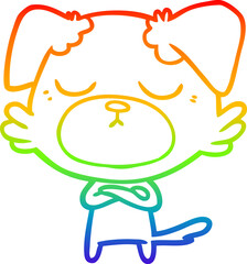 rainbow gradient line drawing of a cute cartoon dog