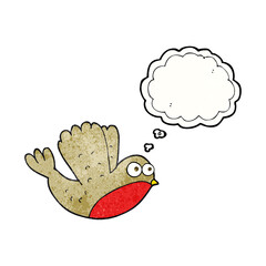 freehand drawn thought bubble textured cartoon flying christmas robin
