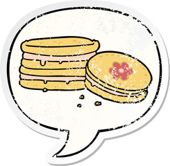 cartoon biscuit with speech bubble distressed distressed old sticker