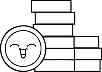 line drawing cartoon of a coins