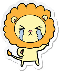 sticker of a cartoon crying lion