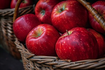 Round Red apple basket. Organic ripe. Generate Ai
