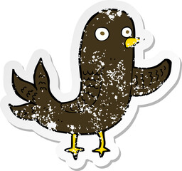retro distressed sticker of a cartoon waving bird