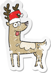 retro distressed sticker of a cartoon crazy reindeer