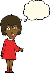 cartoon shocked woman with thought bubble