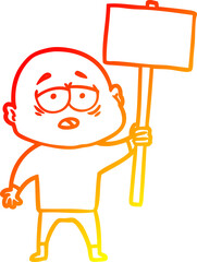 warm gradient line drawing of a cartoon tired bald man