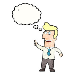 freehand drawn thought bubble textured cartoon businessman pointing