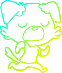 cold gradient line drawing of a cartoon dog jogging
