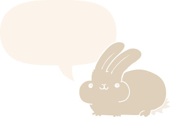 cartoon rabbit with speech bubble in retro style