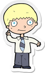sticker of a cartoon school boy with idea