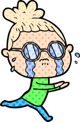 cartoon crying woman wearing spectacles