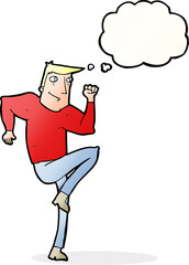 cartoon man jogging on spot with thought bubble