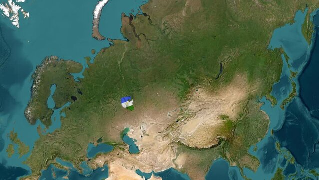 Bashkortostan map with waving flag