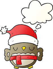 cute christmas owl with thought bubble in smooth gradient style