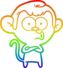rainbow gradient line drawing of a cartoon hooting monkey