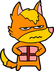 fox cartoon character with present