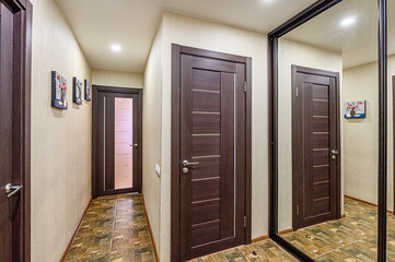 standard room interior apartment. room doors, renovation corridor lobby entrance hall