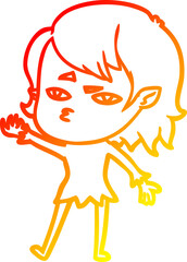 warm gradient line drawing of a cartoon vampire girl