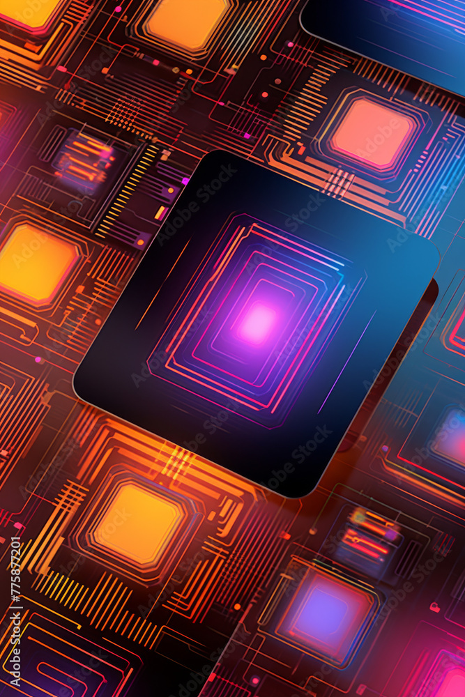 Aufkleber a colorful image of a computer chip with a glowing light on it