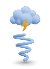 Tornado vector concept on white background. Cloud with lightning, hurricane spiral