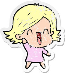Obraz premium distressed sticker of a cartoon happy woman