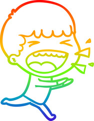 rainbow gradient line drawing of a cartoon laughing man