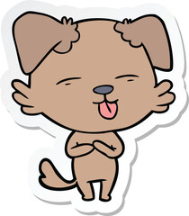 sticker of a cartoon dog sticking out tongue