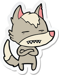 sticker of a cartoon wolf showing teeth