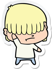 sticker of a cartoon boy with untidy hair