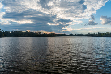 Pond with trees on tha background in early autumn CHKO Poodri in Czech republic