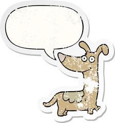 cartoon dog with speech bubble distressed distressed old sticker