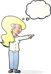 cartoon pretty woman pointing with thought bubble